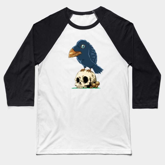 Skull Crow Baseball T-Shirt by ebayson74@gmail.com